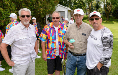 Dave Mackinnon,  Dave Bruce, Brian Colingdom and Doug Darwin (BBQ, 2017)
Photo by David Johns
Keywords: 2017