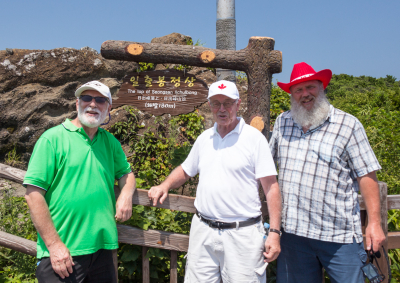 Bob, Brian and Keith at the top of a dormant volcano (Jeju, South Korea, 2017) 
Photo by Bob Carell
Keywords: 2017