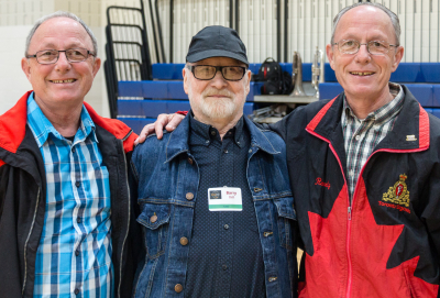 Rick Roblin, Barry Bell and Randy Roblin (Oktobercorps rehearsal, May 12, 2018) 
Photo by Bob Carell
Keywords: 2018