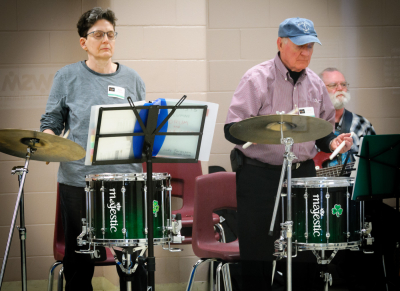 Judy Ferguson, Lorne Ferrazzutti and John C. Huntley (Oktobercorps rehearsal, May 12, 2018)
Photo by Eric McConachie
Keywords: 2018
