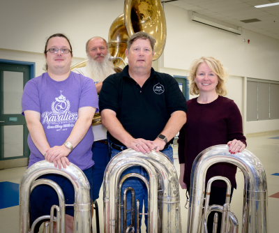 Keith Dearlove (Sousaphone) and 3 contra players (Oktobercorps rehearsal, Sept 9, 2018)
Photo by David Johns
Keywords: 2018