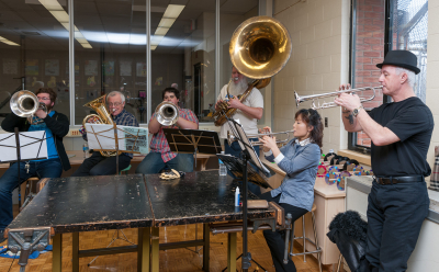 Matt, Brian, Kyle, Keith, Soo and Doug at rehearsal (Ventures' Show, Kitchener, 2018)
Photo by David Johns
Keywords: 2018