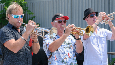Kevin Tierney, Geoff Adeney and Doug Roblin, Optimists Alumni (Woods BBQ, 2019)
Photo by Eric McConachie
Keywords: 2019