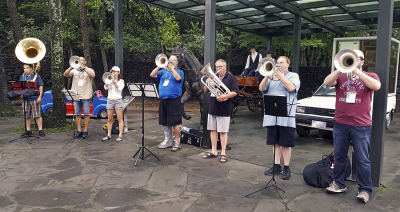 Some of the Alumni horns rehearsing (Jeju, 2019)
Photo by Judy Ferguson
Keywords: 2019