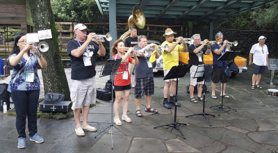 Some of the Alumni horns rehearsing (Jeju, 2019)
Photo by Judy Ferguson
Keywords: 2019