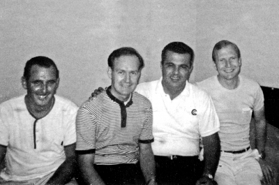 Bill Dundas, "the Plumber" (deceased), Lorne Ferrazzutti, Vince Macciocchi and Barry Bell (about 1964 or '65)
Photo submitted by Terry McKolskey
Keywords: 1964