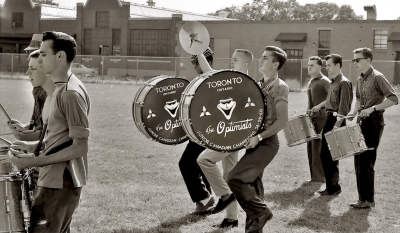 Toronto Optimists drums in practice (Rochester, NY, 1960)
L-R: Brian Williams, Ronn Prokop, Harry Clark, Hector Roberts, Glenn Copp, Glen Durish, Gord O'Halloran, Bill Ukas, Colin Hedworth

Photo by Don Daber
Keywords: 1960