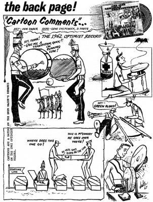 Cartoon based on Jim McConkey's comment on the 1962 Nationals record (1962)
Jim said "You'd better bleed on the finish line!"

Cartoon by Don Daber
Keywords: 1962