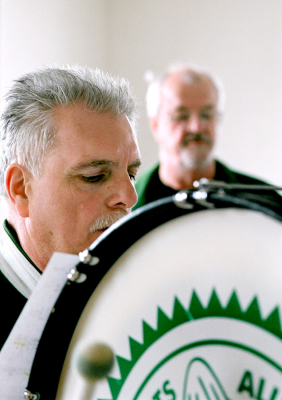 John Giblin (front) and Frans Rood, Rehearsing at St Mikes (2007)
John Giblin, front and Frans Rood in back

Photo by Dave Johns
Keywords: 2007