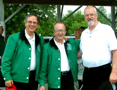(L-R) Dave Johns, Glenn Copp, Frans Rood (Coldwater, 2006)
These guys played Bass & cymbals in 1962-3; now they're  together again in the Alumni Corps

Photo by Frans Rood
Keywords: 2006