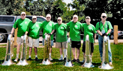 Cabs Alumni Contra section (including Rick Robida) in Optimists T-shits and Cabs Canada Hats (2007)
Left to Right - Kevin Broderick, Cape May Court House, NJ;  Rick Robida, Lakefield, ON;  Bruce Mcmail, Binghamton, NY;  Dennis Saccente, Long Island, NY;  Ed Finoro, Guelph ON; Tom Michalski, Boston, MA;  Rich Stanczak, Chicago, ILL (taken in Kingston NY August 11, 2007)

Photo submitted by Rick Robida
Keywords: 2007
