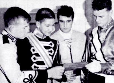 from the 1963 Individuals
L-R: Doug Gibb (Sarnia Sertomanaires); Ron Chong (Golden Monarchs); Ted Stec (Hamilton Conqueror); Ross Cation (Toronto Optimists)

From "Off The Line" magazine (Dec, 1963)
Keywords: 1963