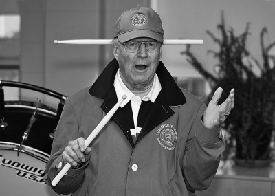 Lorne Ferrazzutti asks the big question: "Where's my other drumstick?" (2010)
Photo by David Johns
Keywords: 2010