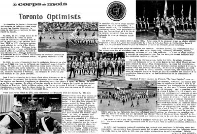 Article on the Toronto Optimists in "Marche et Manoeuvres": the article, is in French (Oct, 1964)
Keywords: 1964