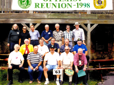 Optimists corps members from 1963 (at the 1998 reunion picnic)
Back row L to R: Paul Thompson, Ron Kaiser, Vic Kruklis, ?, Ross Cation, Mike Thys, Frans Rood
Middle row L to R: Bernie Thompson, Archie Van Dyk, Dave Johns, Mark Wicken, Gary Corbett
Front row L to R: Bob Carell, Rick Shearer, Joe Gianna, Barry Bell, Don Daber

Photo by Frans Rood
Keywords: 1963 1998