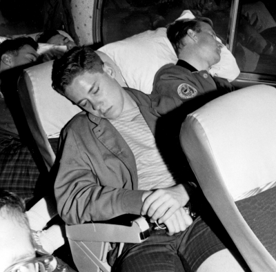 Mike Thys sleeping on a bus trip (1963 or 64)
Keywords: 1963