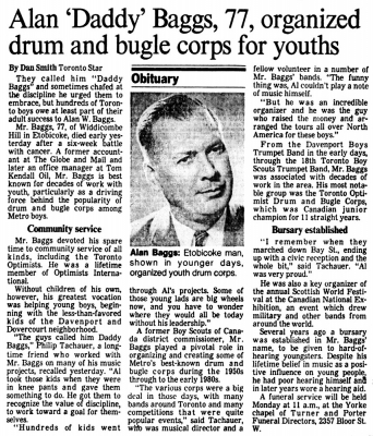 Article on the passing of Mr Baggs (from the Toronto Star)
