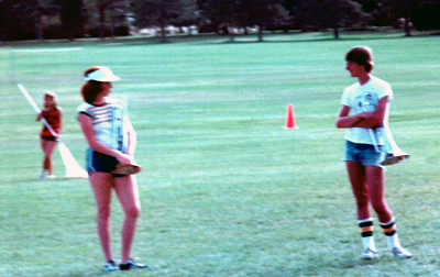 Corrie Branton, Greg Wardle and Audrey Harkness (with flag), Seneca Optimist practice (1976?)
Photo submitted by Mark Decloux
Keywords: 1976