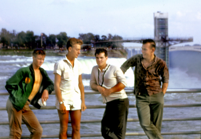 L-R: Bill McNabb (?), Ron Cottrell (?), Neil Ibitson, Bill Thorne (Niagara Falls 1961)
Photo submitted by Terrence John O'Mally Sweeney
Keywords: 1961