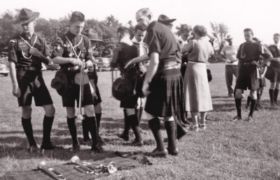 Some members of the Scout Band. L-R: 1. Bob Bond, 2. Peter Coward, 4. Ed Nanni, 5. Jim Patten, 7. Al Latham, 9. Harry Clark, 12. Ben Woodley (1953)
Submitted by Jim Patten
Keywords: 1953