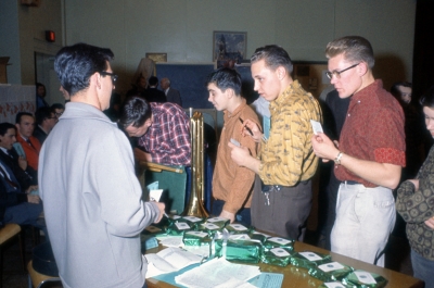 L to R: Ed Nanni, Frank McKittrick, Alex Glover, Brian Williams, Warren Mills, Doug MacKenzie, Toronto Optimists (Christmas Party, 1960)
Photo by Don Daber
Keywords: 1960
