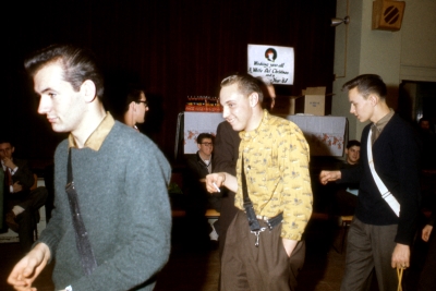 Harry Clark, Ed Nanni, Brian Williams and Colin Hedworth, Christmas Party (1960)
Photo by Don Daber
Keywords: 1960
