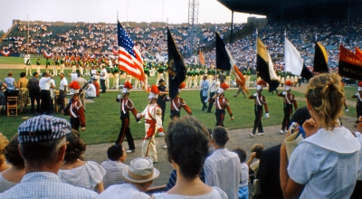Skyliners at front, St Vinnies or Our Lady of Loretto (with the green tops) and Scout House behind (Roosevelt Stadium, Jersey City, Dream, 1960)
Photo by Don Daber
Keywords: 1960