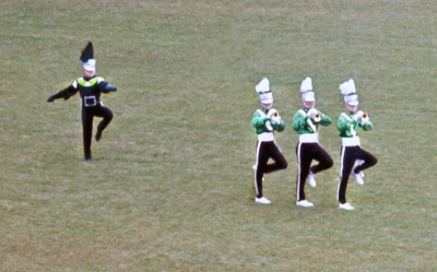 Jim McConkey, Drum Major, and Toronto Optimists El Cid Trio (Jeff Shimo, Joe Gianna and Jack Roberts) (Nationals prelims, Waterloo, 1963)
Photo by Don Daber
Keywords: 1963