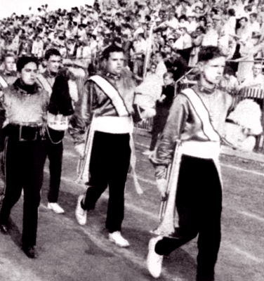 L-R: Cliff White, Jim McConkey, Alex Glover, Rick Robida and Noel Bramley, Toronto Optimists trooping the stands (Mundelein, IL, 1963)
Photo by Don Daber
Keywords: 1963