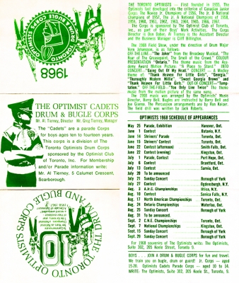 Toronto Optimists' 1968 Schedule
Created by Don Daber
Submitted by Eric McConachie
Keywords: 1968