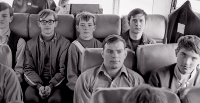 L-R: Part of John Rood, John Davidson, Ken Bain and Rick Roussel; Front: Don Foley and Randy Cochrane  (1970)
Photo by Don Daber
Keywords: 1970