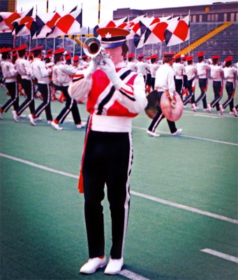 Jean Leblanc plays a solo for LaSalle Cadets (Big 10, Hamilton, 1972)
Photo by Eric McConachie
Keywords: 1972