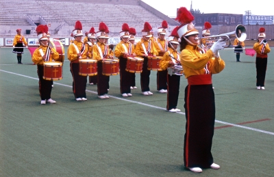 Donna Soares on baritone, Cardinal Cadets (1978)
Photo by Eric McConachie
Keywords: 1978