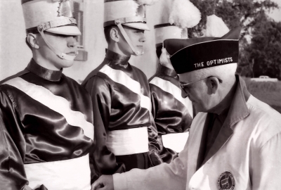 Bernie Beer inspects Optimists drumline (1961?)
Photo by Don Daber
Keywords: 1961