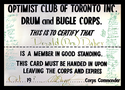 Don Daber's BIG Membership card, signed by all the corps members (1960)
Keywords: 1960