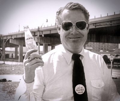 Don Daber with a Pepsi and a De La Salle Button 
Keywords: button