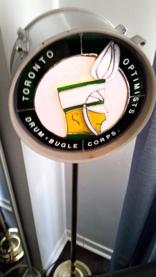 Lamp made of an old drum and a stained glass Optimists head
Made by Phil Hennings' son
