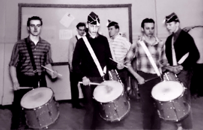 Back: Lorne Ferrazzutti and Gord O'Halloran with Colin Hedworth on the right side, Front: Jim Reynolds, Charlie Jensen and Harry Clark (1959 or 1960)
Photo by Don Daber?
Keywords: 1960