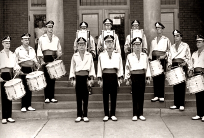 Jolly Jesters (Tournament of Drums, Rochester, 1960)
Left to right back row: Laurie Prentice, Norm Cardwell, Tom Mellors, unknown, Don Bates, Glenn Whitehouse, Ed Law, Norm Jackson, Jim Bartholomew
Cymbal line: Gord Irvine, Doug Corbett, Don Coy

Submitted by Dave Shano
Keywords: 1960