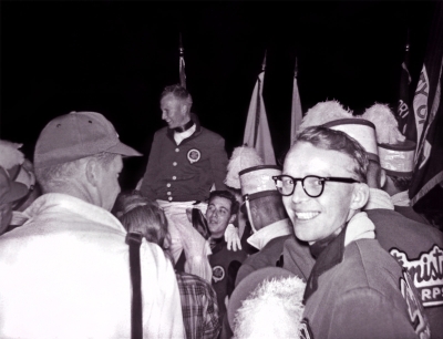 Barry Bell on Joe Gianna's shoulders, Don Daber on left and Jim Patten wearing glasses (1960)
Submitted by Jim Patten
Keywords: 1960