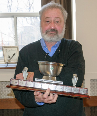 Vern Johansson with a replica of Optimists Nationals Trophy (Remembering Paul Thompson, 2015)
Photo by Eric McConachie
Keywords: 2015
