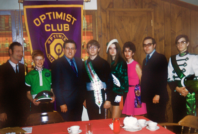 ?, ?, Mr. Day, Dave Burgess, ?, ?, Bob Christie & Mike Arsenault at an Optimists Club Meeting (1971?)
Photo by Don Daber
Keywords: 1971