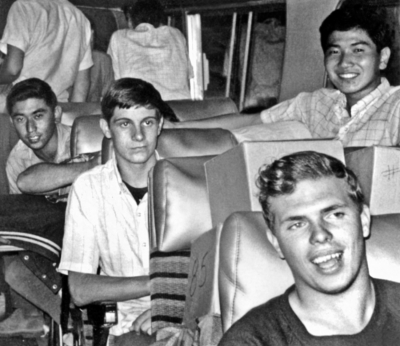 Art Tamaki, Brian Byrne, George Tamaki with Rick Tracey in front (1967)
Photo by Don Daber
Keywords: 1967