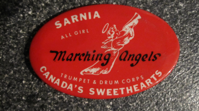 Sarnia Marching Angels button, Early 1970s
Submitted by Judy Ferguson
Keywords: 1970 button