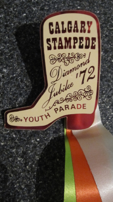 Lancers Calgary Stampede parade participant pin, with ribbon in corps colours
Submitted by Judy Ferguson
